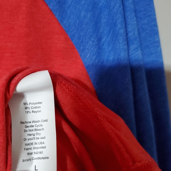 LuLaRoe | L Shirt Randy Solid Body (True Red) / Sleeves Solid (Royal Blue - Picture 3 of 3